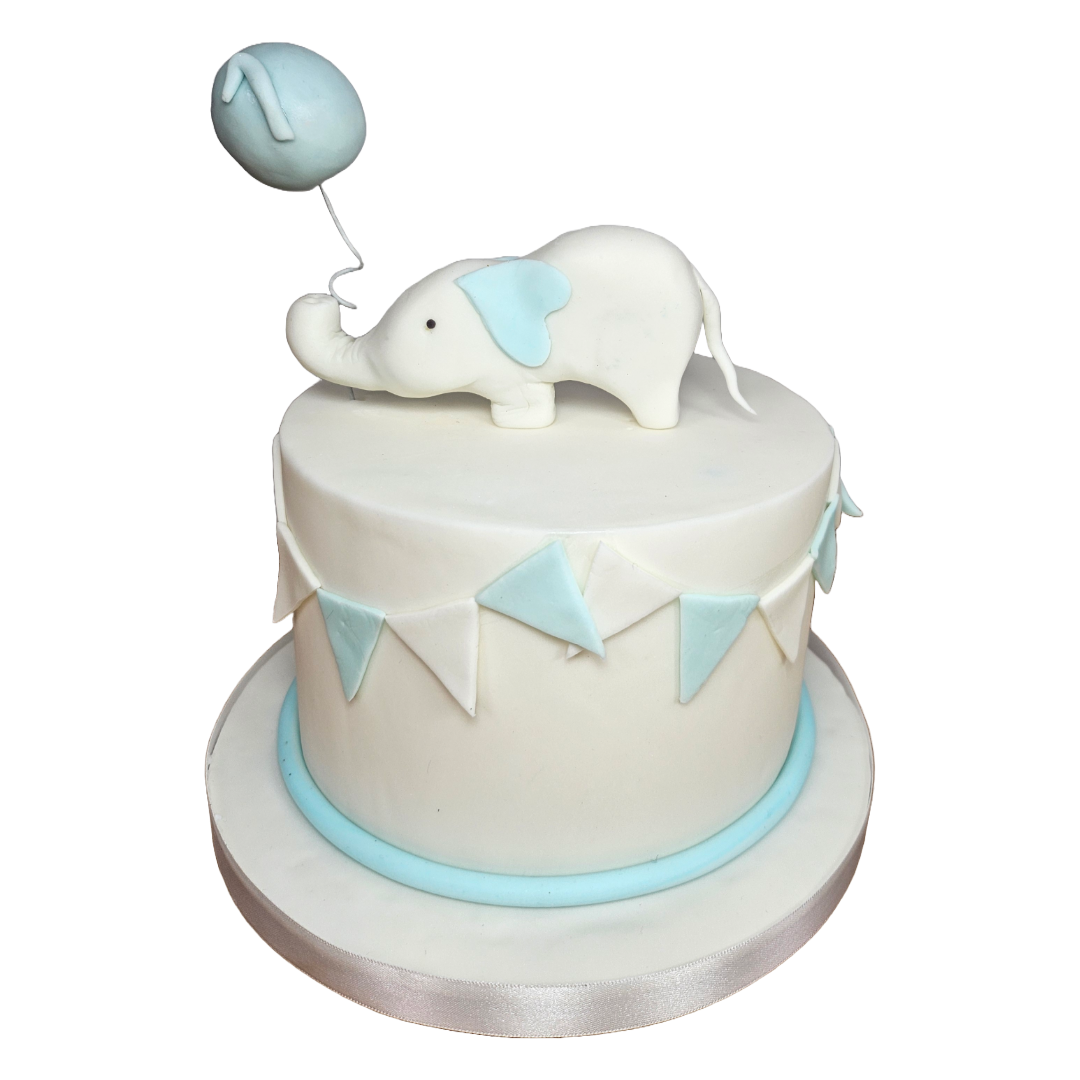 1st Birthday Cake with Elephant Topper
